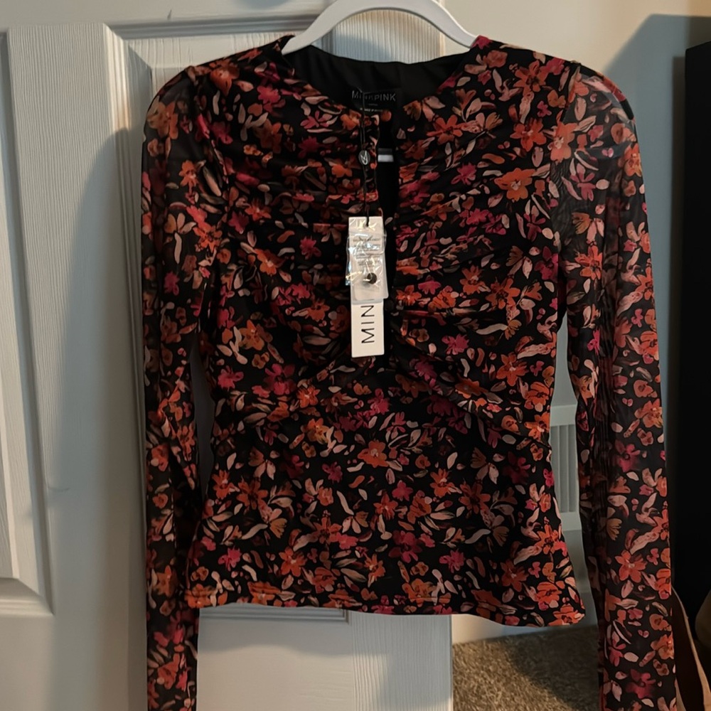 NWT!! By MINKPINK Sorrento Mesh Top-Floral Size Large